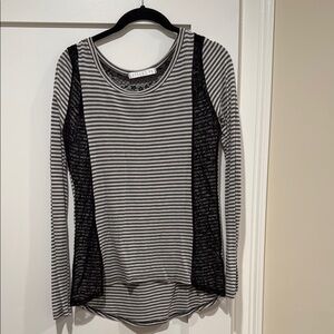 Black and White Striped Top with Lace Accents